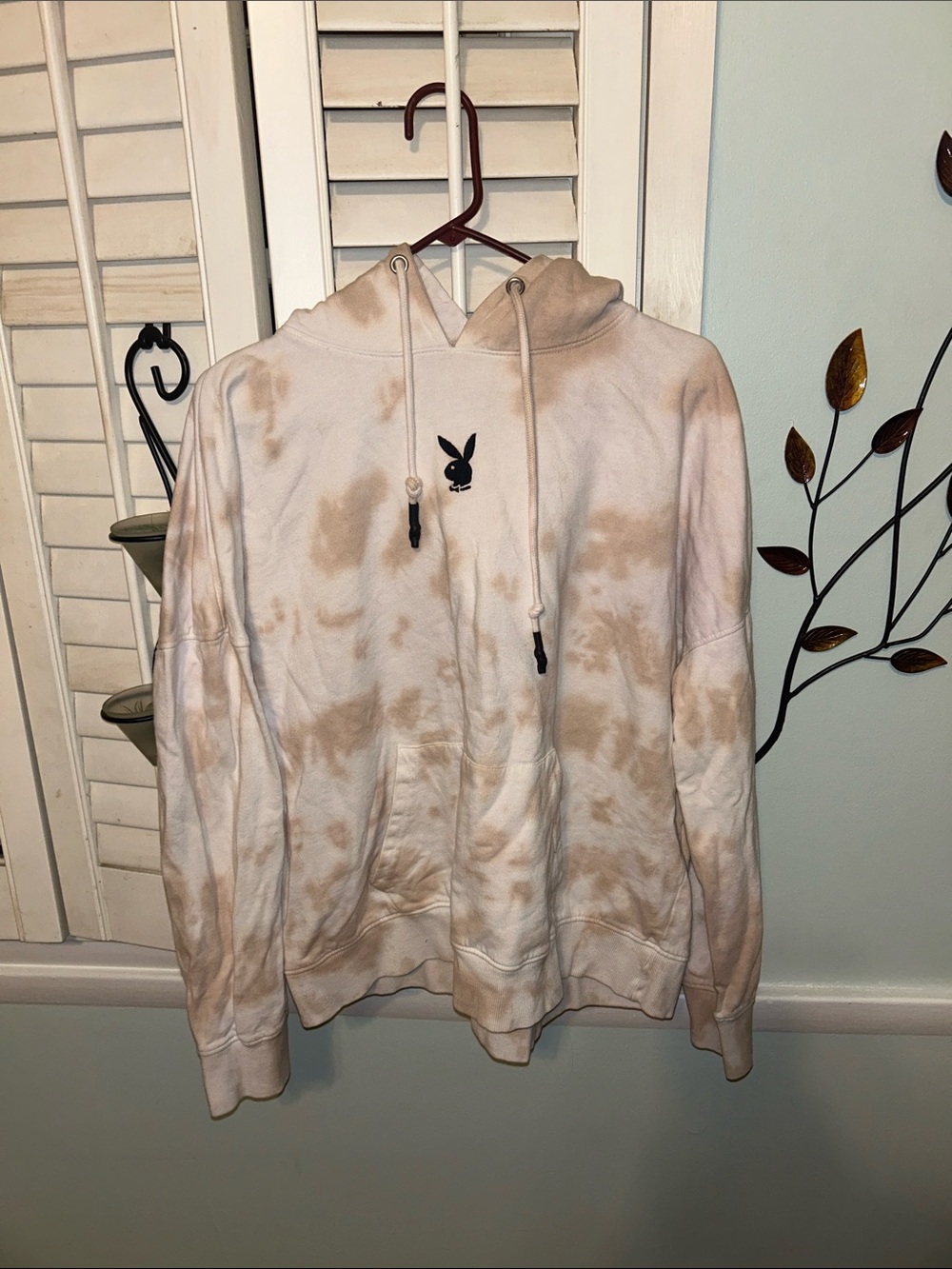 PLAYBOY Tan and Cream Tie-Dye Crewneck Hoodie